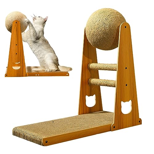 L-förmiger Katzenkratzer - Sisal-Katzenkratzbrett mit Katzenkratzball | Verdickter Katzenkratzbaum, vertikaler Katzenkratzer, abnehmbare Katzenmöbel für Katzenschleifkrallen von Fulenyi