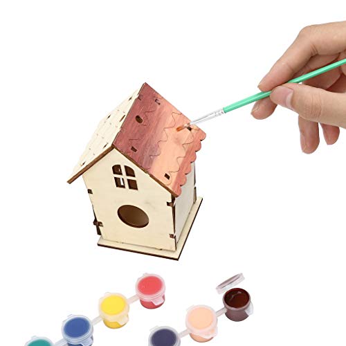 DIY Vogelhaus Bausatz,Fulltime Hölzern Assemble Vogelfütterer, Vogelhaus mit Farbe Pinsel Für Wildvögel (A) von Fulltime E-Gadget