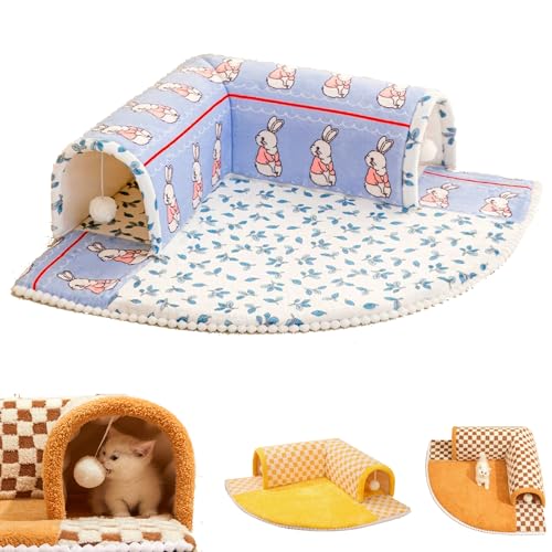 Cat Tunnel Bed, Katzentunnel Katzenbett, Katzentunnel und Bett, 2-in-1-Katzentunnel Mit Lustigem Plüsch-Karomuster, Katzenbett Klappbar mit Flauschigem Spielzeugball von FulnES