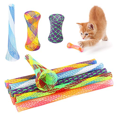 Fulushou 25-teiliges Spielzeug mit Federröhre, interaktiv, bunt, für Katzen, Katzenfeder, Nylon, lustiges Katzenspielzeug, Flexibles Federrohr, einziehbar, für Kätzchen, Tier, zufällige Farben von Fulushou