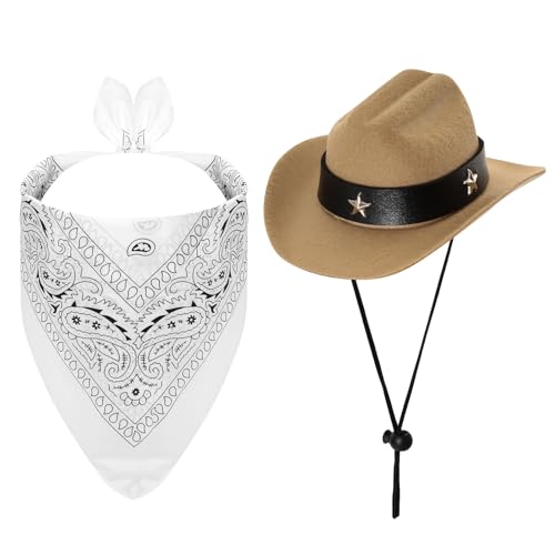 Fumwase Cowboy-Kostüm für Haustiere, Halloween-Kostüme für Hunde, Katzen, Welpen, Hüte mit Bandana, Schal, Cowboy-Kostüm, Zubehör, Hund, Katze für Party, Festival und Alltag (Off-White, klein) von Fumwase