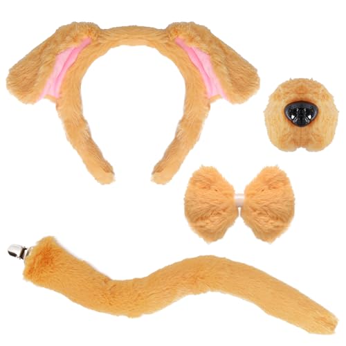 Fumwase Hund Ohren Stirnband Nase Fliege Schwanz Tier Cosplay (Niedlicher Hund) von Fumwase