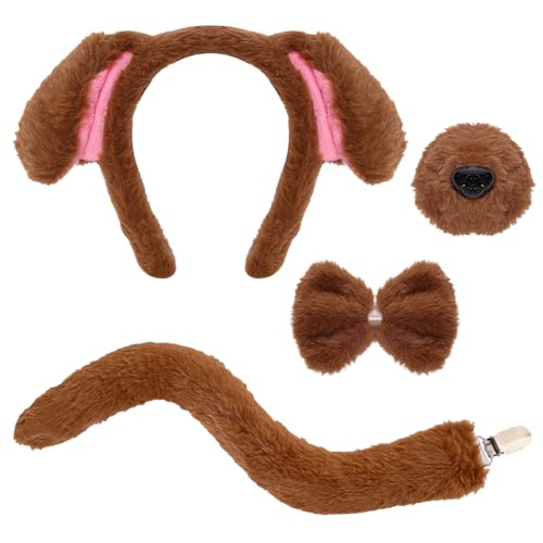 Fumwase Welpenkostüm-Set, Hundeohren, Stirnband, Nase, Fliege, Schwanz, Tier, Cosplay, Party, Halloween, Kostümzubehör (Neuheit Hund) von Fumwase