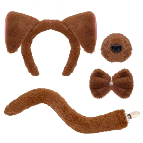 Fumwase Welpenkostüm-Set, Hundeohren, Stirnband, Nase, Fliege, Schwanz, Tier, Cosplay, Party, Halloween, Kostümzubehör (schöner Hund) von Fumwase