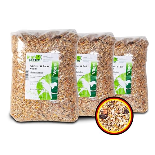 FumyFutter Garten- & Parkvogel, Premium - Vogelfutter Wildvögel ganzjährig ohne Schalen mit Erdnüssen, Sonnenblumenkernen und Rosinen - Ganzjahresfutter schalenlos - 15kg, 3X 5kg Beutel von FumyFutter