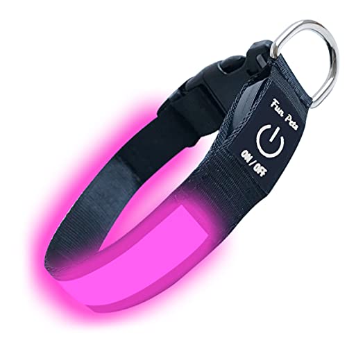 Fun Pets LED-Hundehalsband in Rosa – USB-aufladbares Haustier-Sicherheitshalsband – hervorragende Sichtbarkeit & Sicherheit – Klein (30cm - 40cm / 11,8" - 15,7") von Fun Pets