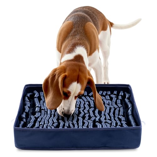 FunFurry Schnüffelmatte für Hunde, Puzzle-Matte, interaktives Hundespielzeug zur Bereicherung, Schnüffelmatten mit rutschfester Unterseite, geeignet für Rassen und Größen von Hunden (Marineblau, 43,2 von FunFurry