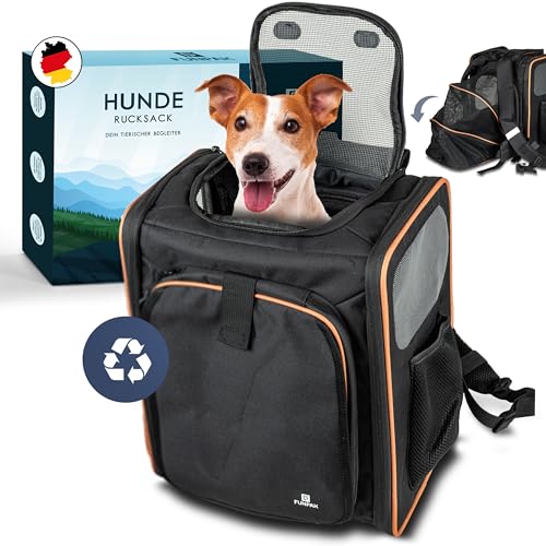 FUNPAK Hunderucksack für kleine Hunde bis 8 kg – erweiterbarer Haustier Rucksack – Tragetasche aus nachhaltigem RPET – Faltbarer Rucksack für Katzen und Hunde – atmungsaktive Hundetasche von FunPak