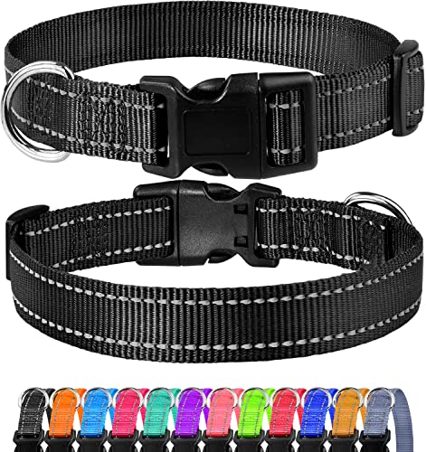 FunTags Reflektierendes Hundehalsband, robustes Nylon-Halsband für Welpen und extra kleine Mädchen- und Jungenhunde, verstellbares Hundehalsband mit Schnellverschluss-Schnalle, Schwarz, 1,9 cm breit von FunTags