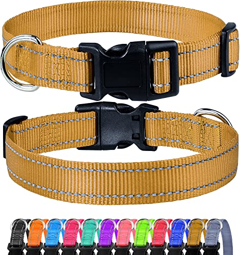 FunTags Reflektierendes Nylon-Hundehalsband, verstellbare Haustier-Halsbänder mit Schnellverschluss-Schnalle, 12 klassische einfarbige Farben, 4 Größen, Khaki, mittlere Größe von FunTags