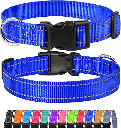 FunTags Reflektierendes Nylon-Hundehalsband, verstellbare Haustier-Halsbänder mit Schnellverschluss-Schnalle, 12 klassische einfarbige Farben, 4 Größen, Königsblau, Größe XS von FunTags