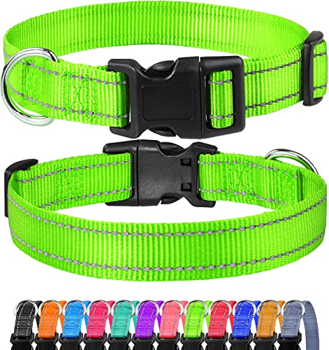 FunTags Reflektierendes Nylon-Hundehalsband, verstellbare Haustier-Halsbänder mit Schnellverschluss-Schnalle, 12 klassische einfarbige Farben, 4 Größen, grün, groß von FunTags