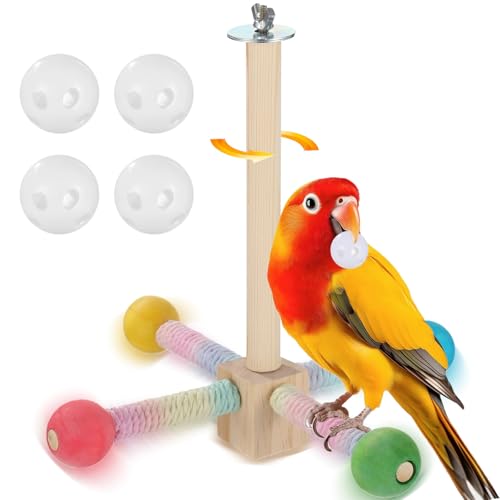 Funabridge Drehbare Vogelsitzstange aus Holz mit Glocken für Sittiche, lustiges und farbenfrohes kleines Vogelkäfig-Spielzeug Funabridge Drehbare Vogelsitzstange aus Holz mit Glocken für Sittiche, lustiges und farbenfrohes kleines Vogelkäfig-Spielzeug von Funabridge