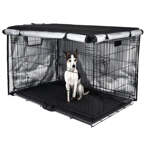 Funabridge Hundekäfig-Abdeckung mit Doppeltür, wasserdichtes Oxford-Gewebe mit Belüftung, universelle Passform für 91,4 cm große Käfige von Funabridge
