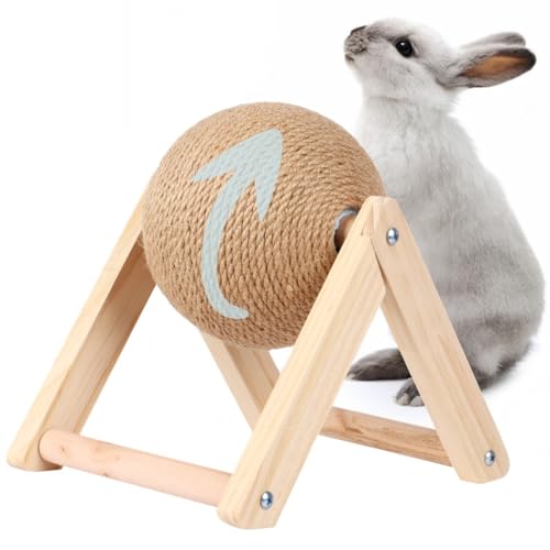 Interaktiver Sisal-Kratzball für Kaninchen, Chinchillas und Katzen, drehendes Haustierspielzeug mit V-Boden und Massivholzplattform Interaktiver Sisal-Kratzball für Kaninchen, Chinchillas und Katzen, drehendes Haustierspielzeug mit V-Boden und Massivholzplattform von Funabridge