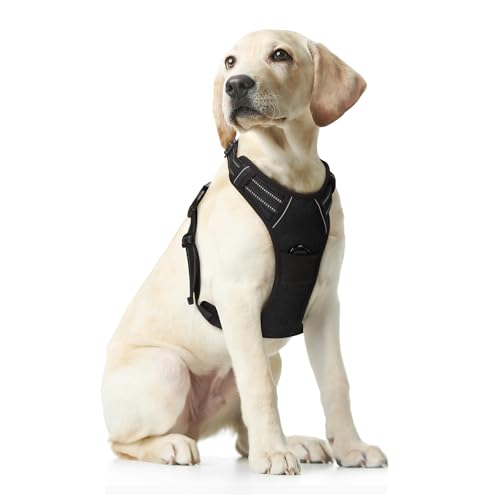 Funfox Hundegeschirr Grosse Hunde Anti Zug Brustgeschirr Einstellbar Geschirr Hund, Antiziehgeschirr für Mittelgroße Hunde Atmungsaktiv No Pull Dog Harness Schwarz XL von Funfox