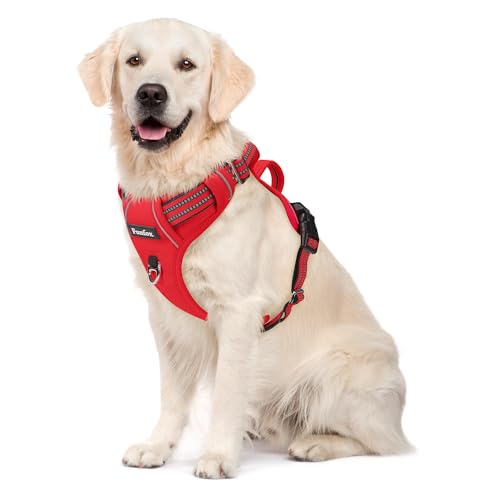 Funfox Hundegeschirr Grosse Hunde [XL] - Verstellbares Anti-Zug Brustgeschirr mit Griff & Reflektorstreifen, Atmungsaktives No Pull Hundegeschirr für Grosse/Mittelgroße Hunde Outdoor Rot von Funfox