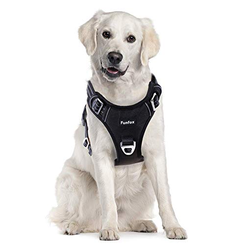 Funfox Hundegeschirr für Große Hunde No Pull Geschirr Einstellbar Anti Zug Sicherheitsgeschirr , Geschirrset Mittlere Hunde Brustgeschirr , Groß Atmungsaktiv Dog Harness Schwarz L von Funfox