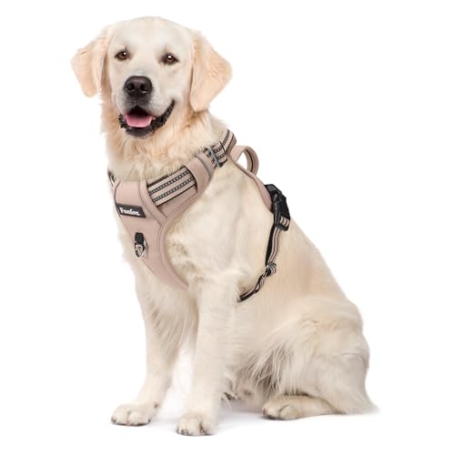 Funfox Hundegeschirr Mittelgroße Hunde [L] - Verstellbares Anti-Zug Brustgeschirr mit Griff & Reflektorstreifen, Atmungsaktives No Pull Hundegeschirr für Grosse/Kleine Hunde Outdoor Braun von Funfox