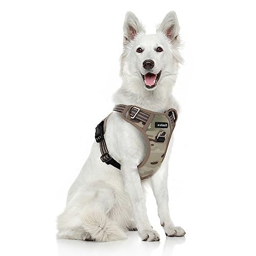 Funfox Hundegeschirr für Große Hunde No Pull Geschirr Einstellbar Anti Zug Sicherheitsgeschirr Hunde Geschirrset Mittlere Hunde Brustgeschirr Hund Groß Atmungsaktiv Dog Harness XL Tarngrün von Funfox