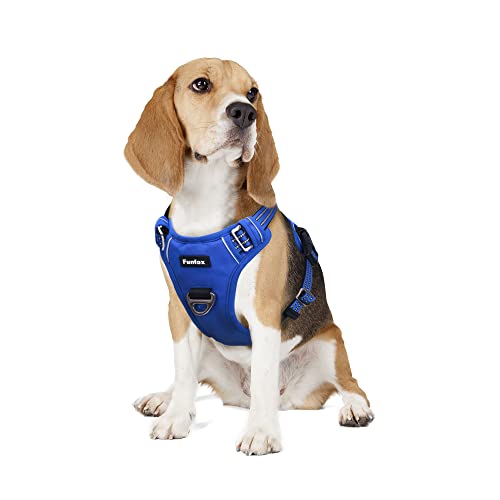 Funfox Hundegeschirr Mittelgroße Hunde [M] - Verstellbares Anti-Zug Brustgeschirr mit Griff & Reflektorstreifen, Atmungsaktives No Pull Hundegeschirr für Grosse/Kleine Hunde Outdoor Blau von Funfox