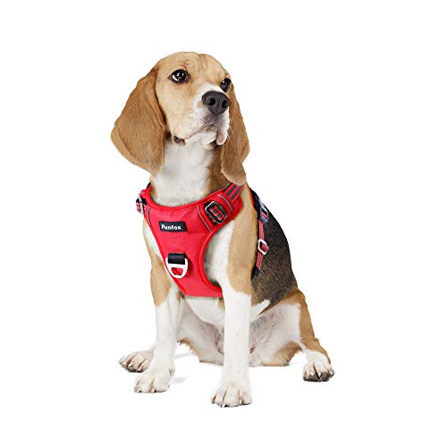 Funfox Hundegeschirr Mittelgroße Hunde [M] - Verstellbares Anti-Zug Brustgeschirr mit Griff & Reflektorstreifen, Atmungsaktives No Pull Hundegeschirr für Grosse/Kleine Hunde Outdoor Rot von Funfox