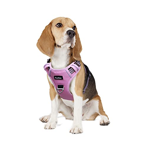 Funfox Hundegeschirr Mittelgroße Hunde [M] - Verstellbares Anti-Zug Brustgeschirr mit Griff & Reflektorstreifen, Atmungsaktives No Pull Hundegeschirr für Grosse/Kleine Hunde Outdoor Rosa von Funfox
