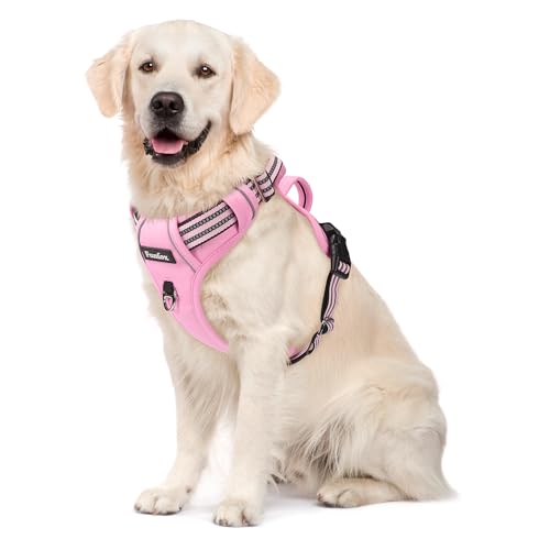 Funfox Hundegeschirr Mittelgroße Hunde [L] - Verstellbares Anti-Zug Brustgeschirr mit Griff & Reflektorstreifen, Atmungsaktives No Pull Hundegeschirr für Grosse/Kleine Hunde Outdoor Rosa von Funfox