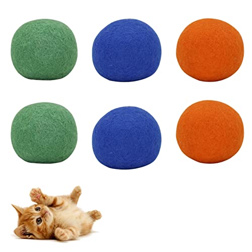 FuninCrea 6 x Katzenbälle, 6,3 cm, interaktive Farben, Plüsch-Wolle, Pompom-Bälle, Katzenspielzeug für Innenbereich, Kätzchen, Kautraining, Jagdspielzeug (6 Stück) von FuninCrea