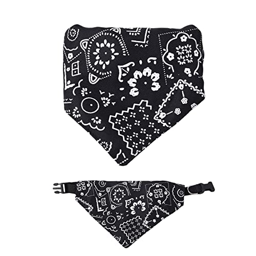 FuninCrea Hundehalstücher Halsband, Dreiecktücher Waschbar Lätzchen Schal Verstellbare Bandanas Blumenmuster Hundehalsband Kostüm Zubehör für kleine mittelgroße große Hunde (schwarz) von FuninCrea