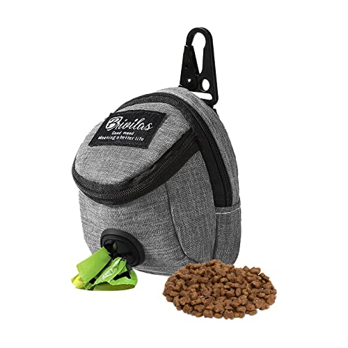 FuninCrea Leckerli Tasche Hunde, Futterbeutel Hundetraining mit Integriertem Kotbeutel-Spender Leckerli Tasche Hunde zum Umhängen für Reisen Outdoor-Training (Grau) von FuninCrea