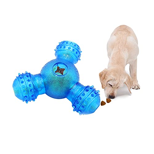 FuninCrea Rolling Feeder Hundespielzeug, Hund IQ Treat Spender Futterspielzeug Snackball für Hunde Drei-Loch Gummi Hundekauspielzeug, Interaktive Snack Feeding Ball für Zahnreinigung (Blau) von FuninCrea