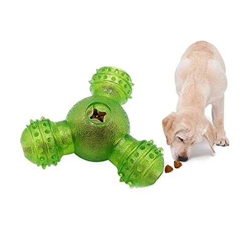 FuninCrea Rolling Feeder Hundespielzeug, Hund IQ Treat Spender Futterspielzeug Snackball für Hunde Drei-Loch Gummi Hundekauspielzeug, Interaktive Snack Feeding Ball für Zahnreinigung (Grün) von FuninCrea