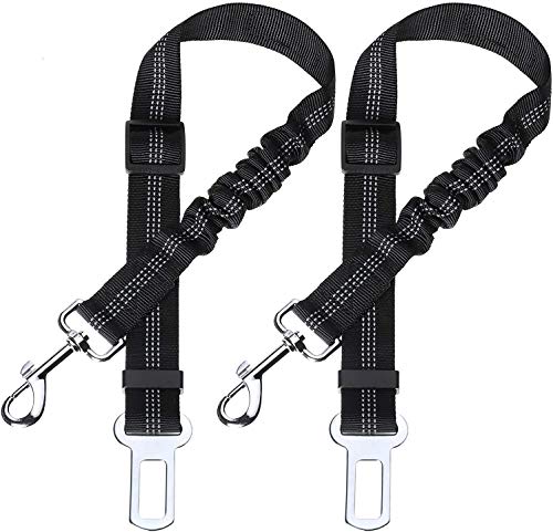 Sicherheitsgurt für Hundeautos mit elastischem Bungee-Puffer verstellbar Langlebig - Sicherheitsgurt für Haustiere - Sicherheitsgurt für Hundeautos (Schwarz 2-Pack) von Funky Planet