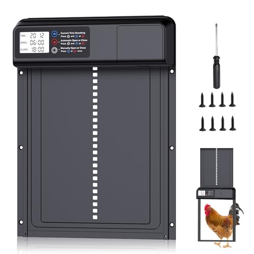 Automatische Hühnerklappe,Aluminiumlegierung Hühnertür,Elektrische Hühnerklappe,Automatische Hühnerstalltür mit Timer,manuelle,und Wasserdicht Großes Display,Batterie,Intelligenter Einklemmschutz von Funmo