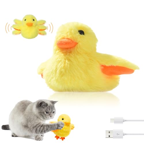 Funmo Interaktives Katzenspielzeug, Gelbes Entenspielzeug für Katzen, Wiederaufladbares Plüsch Entenspielzeug, Interaktives Enten-Katzenspielzeug von Funmo