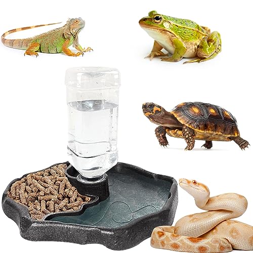 Funmo Reptilien Schildkröte Futternapf, Terrarium Wasserschale, Futter Wasserspender Geeignet für Schildkröten, Geckos, Schlangen, Frösche usw Reptilienhaustier (Braun) von Funmo