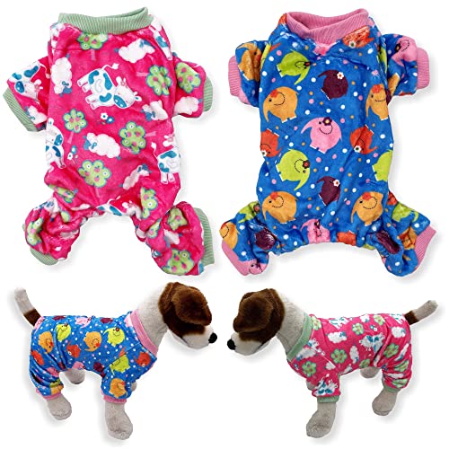 Hunde-Pyjama, weich, warm, Fleece, für kleine und mittelgroße Haustiere, Größe XXS - L, 2 Farben: Hot Pink / Blau / Elefant, Größe M: Länge 38,1 cm, Brustumfang 45,7 - 55,9 cm, 2 Stück von FunnyDogClothes