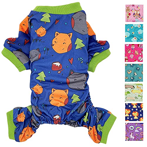 Hunde-Pyjama, weiche Baumwollmischung, Jumpsuit für kleine und mittelgroße Haustiere (dunkelblauer Wald, XS: Länge 25,4 cm, Brustumfang 30,5 - 40,6 cm) von FunnyDogClothes