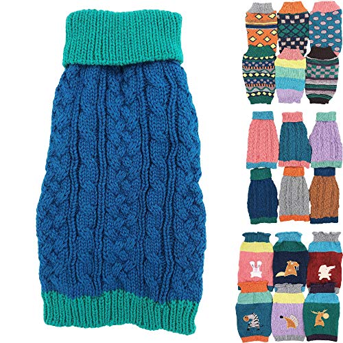 Hundepullover, gestrickt, modisch, warm, weich, für den Winter, für kleine und große Haustiere, Größe L, 45,7 cm, Blau von FunnyDogClothes