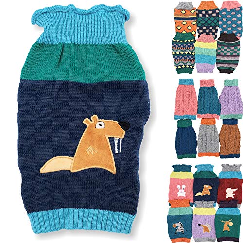 Hundepullover, gestrickt, modisch, warm, weich, für den Winter, für kleine und große Haustiere, Länge: 45,7 cm, Biber von FunnyDogClothes