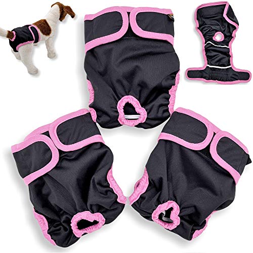 Pack of 3 Female Dog Diapers Cat Waterproof Leak Proof Washable Panties Reusable for Small Medium and Large Pets (M: Waist 16" - 20", Pack of 3 Black) von FunnyDogClothes