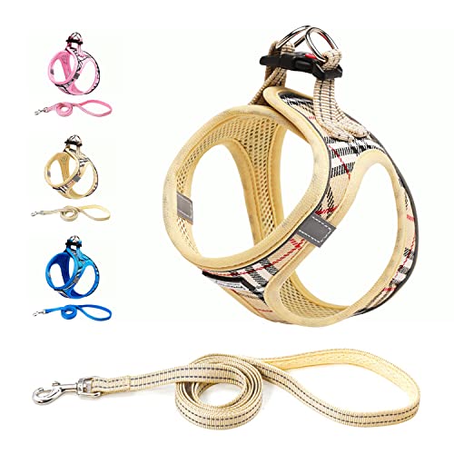 Hundegeschirr Kleine Hunde mit Leine, Weich Mesh Anti Zug Geschirr Reflektierend Atmungsaktiv Brustgeschirr, Welpengeschirr für Kleine, Mittlere Hunde-Beige||S Hundegeschirr Kleine Hunde mit Leine, Weich Mesh Anti Zug Geschirr Reflektierend Atmungsaktiv Brustgeschirr, Welpengeschirr für Kleine, Mittlere Hunde-Beige||S von Funthy