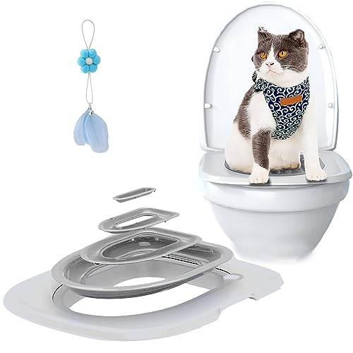 Katzentoiletten-Trainingssysteme, Katzentoiletten-Trainingsset, wiederverwendbarer Kunststoff-Katzentoilettentrainer für die Haustierreinigung mit 1 austauschbarem Katzenfederspielzeug, lehren Sie der von Funvalley Surperfect
