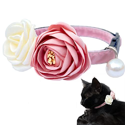 Fupo Katzenhalsband, mit rosa und weißen Blumen, verstellbar von 19,1 cm bis 30 cm, für Mädchen, Kätzchen, kleine Hunde, Haustiere, Rosa von Fupo