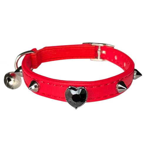 Fupo Katzenhalsband mit Glöckchen und Sicherheitsgurt, rotes Leder, Kätzchenhalsband mit herzförmigen Strasssteinen, verstellbarer Halsumfang 19,1 cm bis 25,4 cm, für Kätzchen, Mädchen, Rot Fupo Katzenhalsband mit Glöckchen und Sicherheitsgurt, rotes Leder, Kätzchenhalsband mit herzförmigen Strasssteinen, verstellbarer Halsumfang 19,1 cm bis 25,4 cm, für Kätzchen, Mädchen, Rot von Fupo