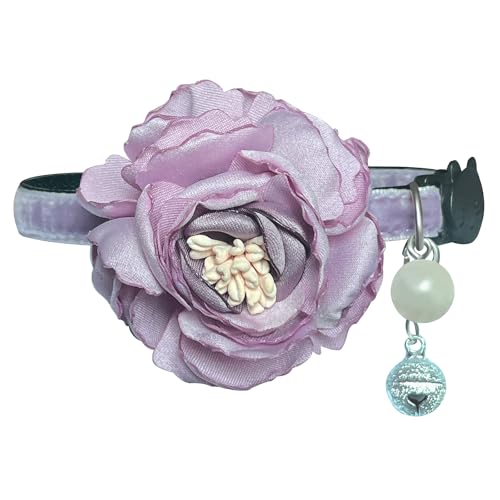 Lila Samt-Halsband | Breakaway-Verschluss | Mit positionierbarer Blume & Glöckchen von Fupo