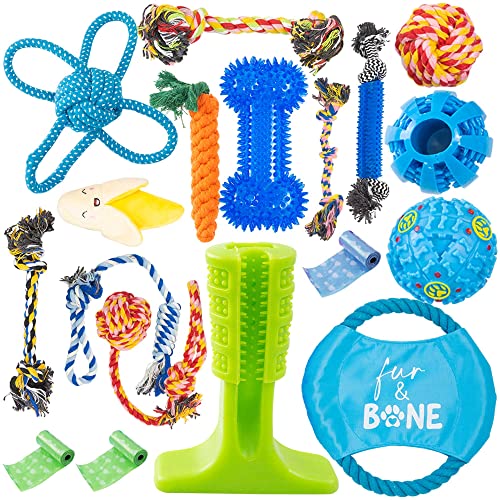 Fur & Bone 18 Stück Kauspielzeug für Hunde | Welpenspielzeug gegen Langeweile | interaktives Hundespielzeug | Hundespielzeug mit Seilspielzeug, quietschendes Spielzeug, Hundezubehör für kleine Hunde, von Fur & Bone