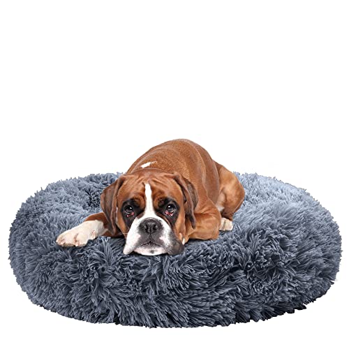 Fur & Bone Rundes Plüsch Donut Hundebett, Hundebett & Katzenbett,Flauschiges Hundebett, selbstwärmende Hundebetten,(60cm, Dunkelgrau) von Fur & Bone