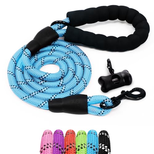FurDreams Hundeleine - 150 cm, Blau I mit weichem, gepolstertem Griff und reflektierenden Fäden I Hunde Leine mit Seil für große, mittlere und kleine Hunde I Mit gratis Kotbeutelspender FurDreams Hundeleine - 150 cm, Blau I mit weichem, gepolstertem Griff und reflektierenden Fäden I Hunde Leine mit Seil für große, mittlere und kleine Hunde I Mit gratis Kotbeutelspender von FurDreams